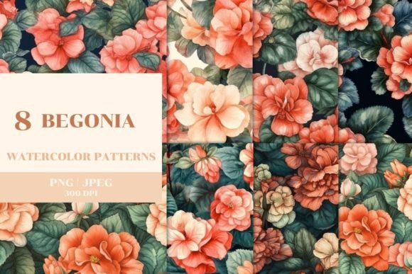 8 Watercolor Begonia Patterns