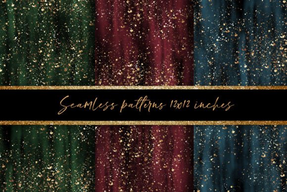 Dark Seamless Patterns with Gold Glitter