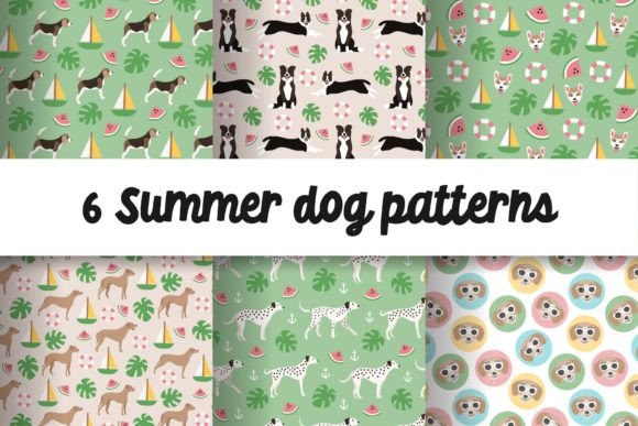 Funny Colourful Summer Dog Patterns: A Fresh and Fruity Hand-Drawn Collection