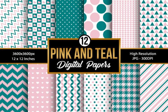Pink Teal Digital Paper Patterns