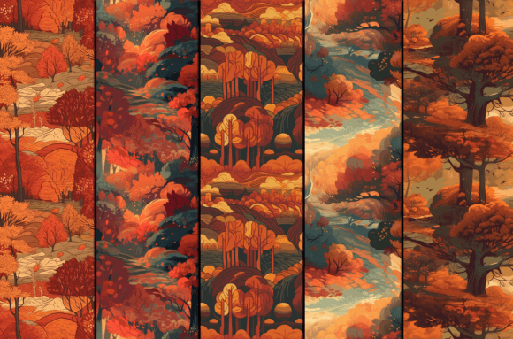 Retro Fall Autumn Patterns Spring Bundle