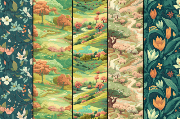 Retro Flowers Patterns Spring Bundle