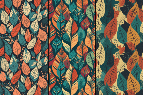 Retro Leaves Patterns - Colorful Bundle: A Versatile Design for Print on Demand