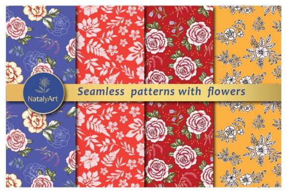 Set of Seamless Patterns with Flowers