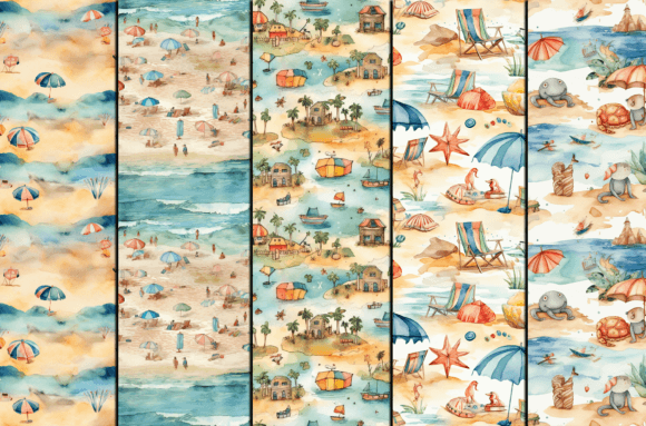 Watercolor Beach Patterns Summer Bundle: A Creative Resource for Design Enthusiasts