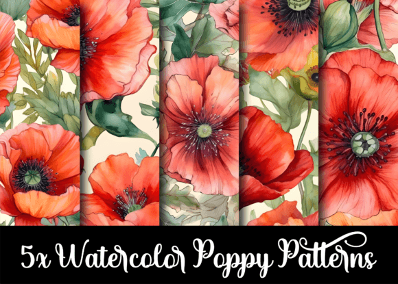 Watercolor Poppy Flower Patterns