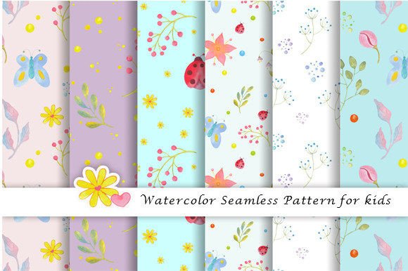 Watercolor Seamless Patterns for Kids